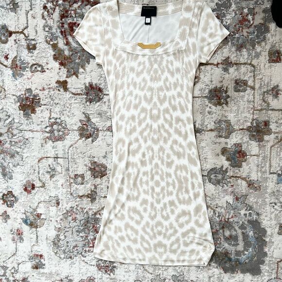Class Roberto Cavalli Beige Cream Animal Print Dress Size 8 Leopard Short Sleeve - Picture 6 of 14